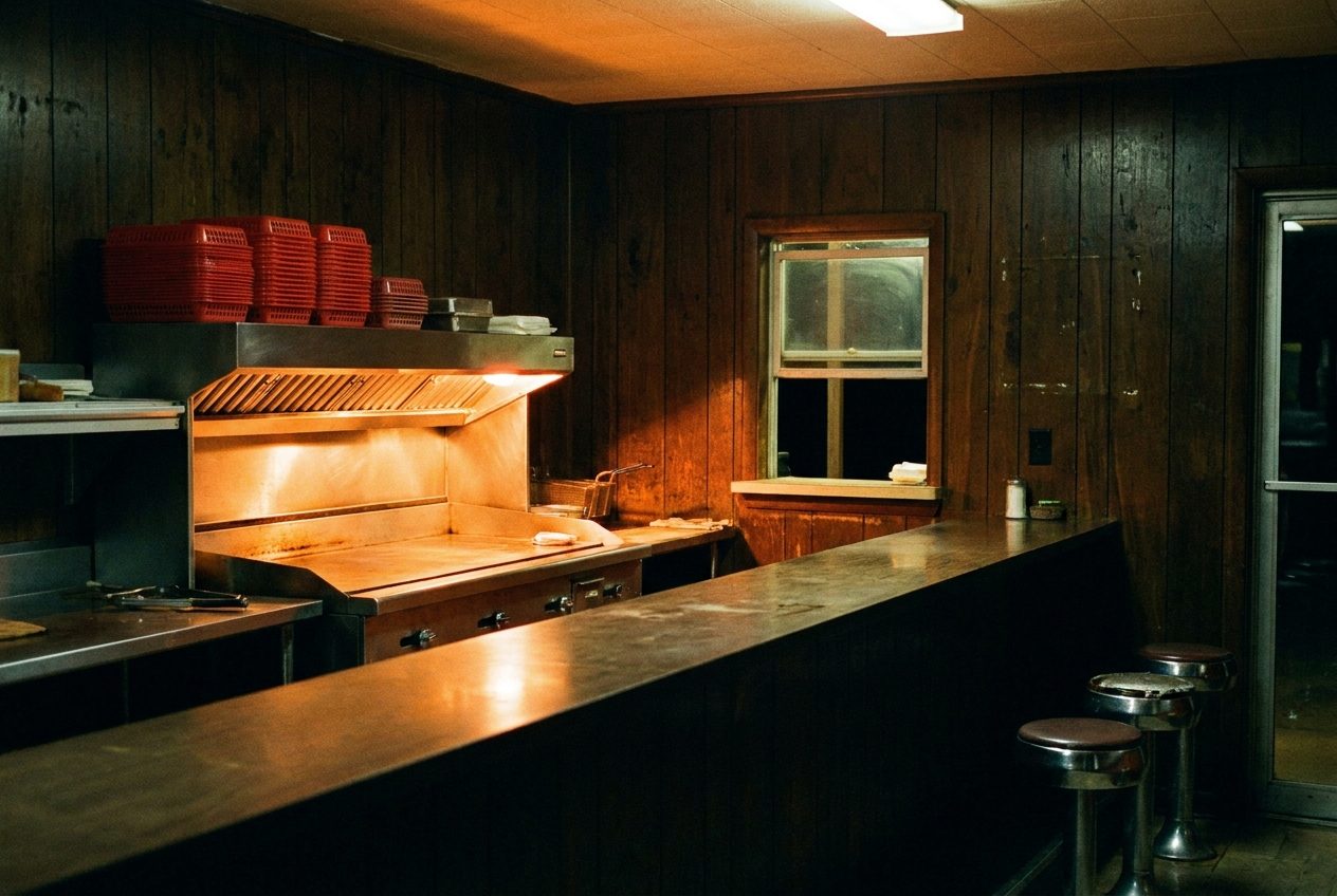 The counter and flat-top griddle at The Grizzly Den